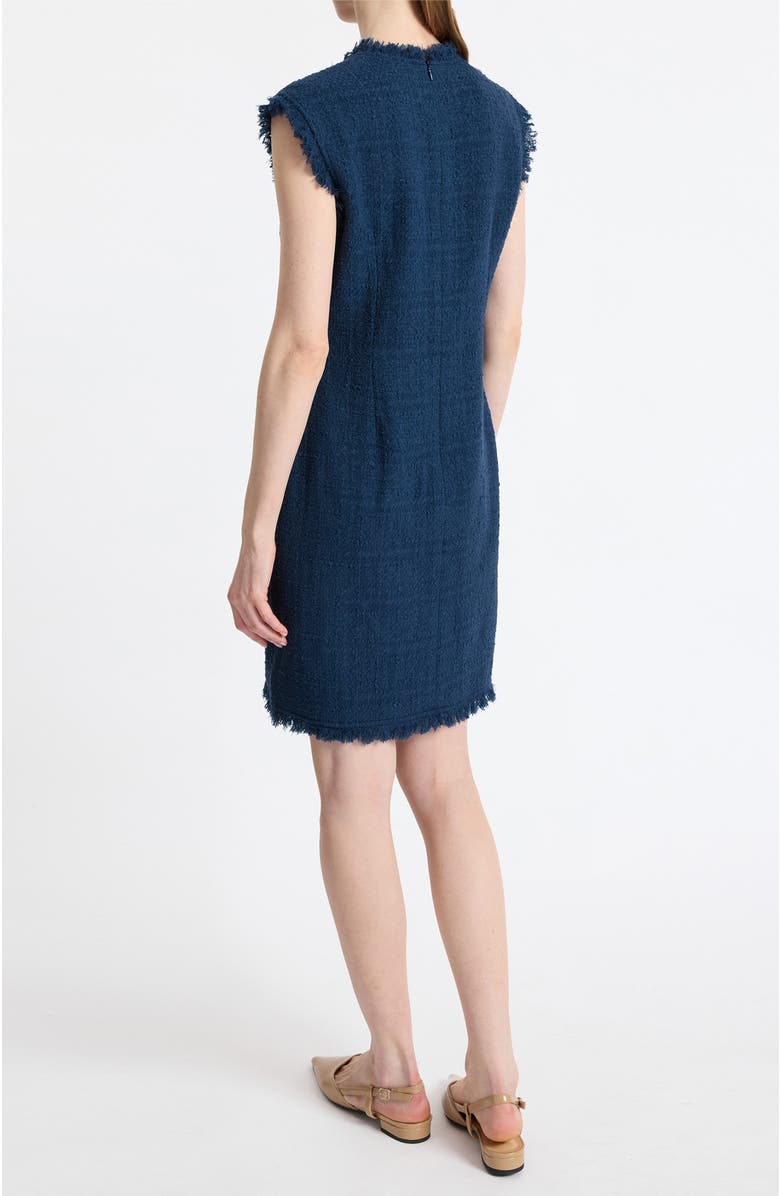 Santorelli Tuscany Sleeveless V-Neck Tweed Dress with Fringe Detail, Alternate, color, Steel Teal