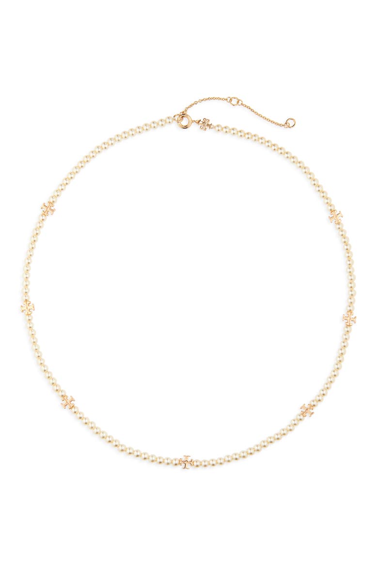 Moondance Faux Pearl Necklace, Main, color, TORY GOLD / PEARL