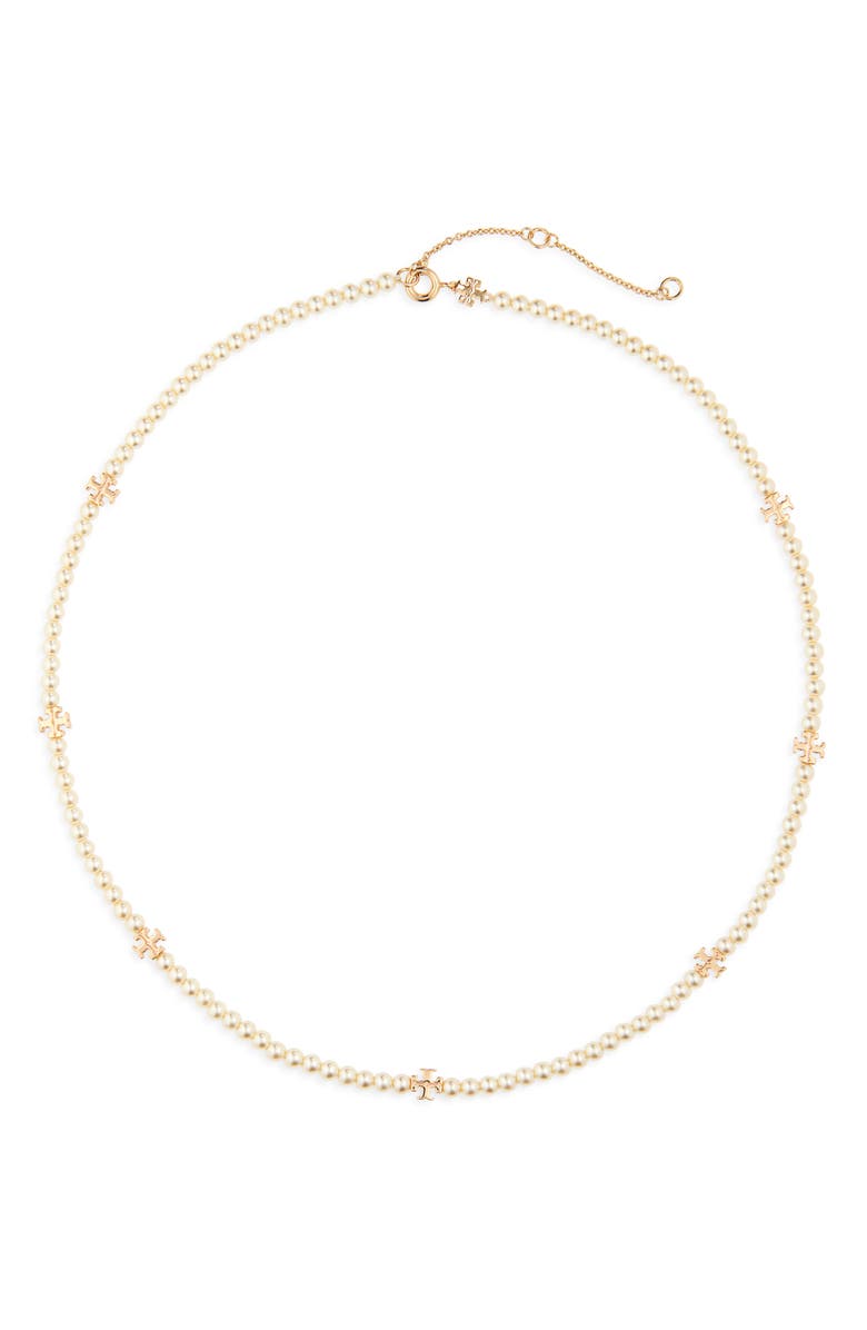 Tory Burch Moondance Faux Pearl Necklace, Main, color, Tory Gold / Pearl