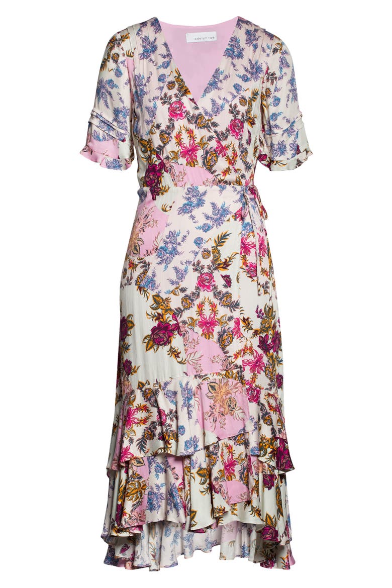 Abbi Mixed Floral Wrap Dress, Alternate, color, PINK MIST MULTI