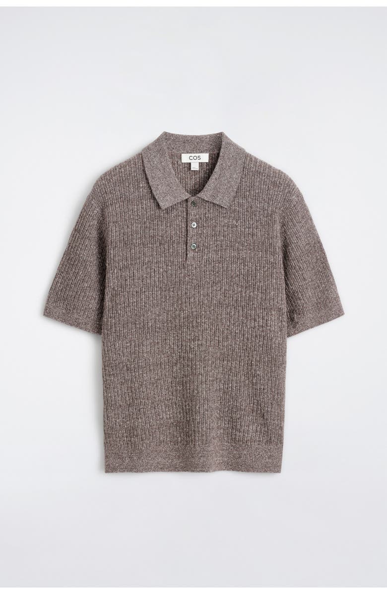 COS Cashmere-Linen Polo Shirt, Alternate, color, Brown Mélange