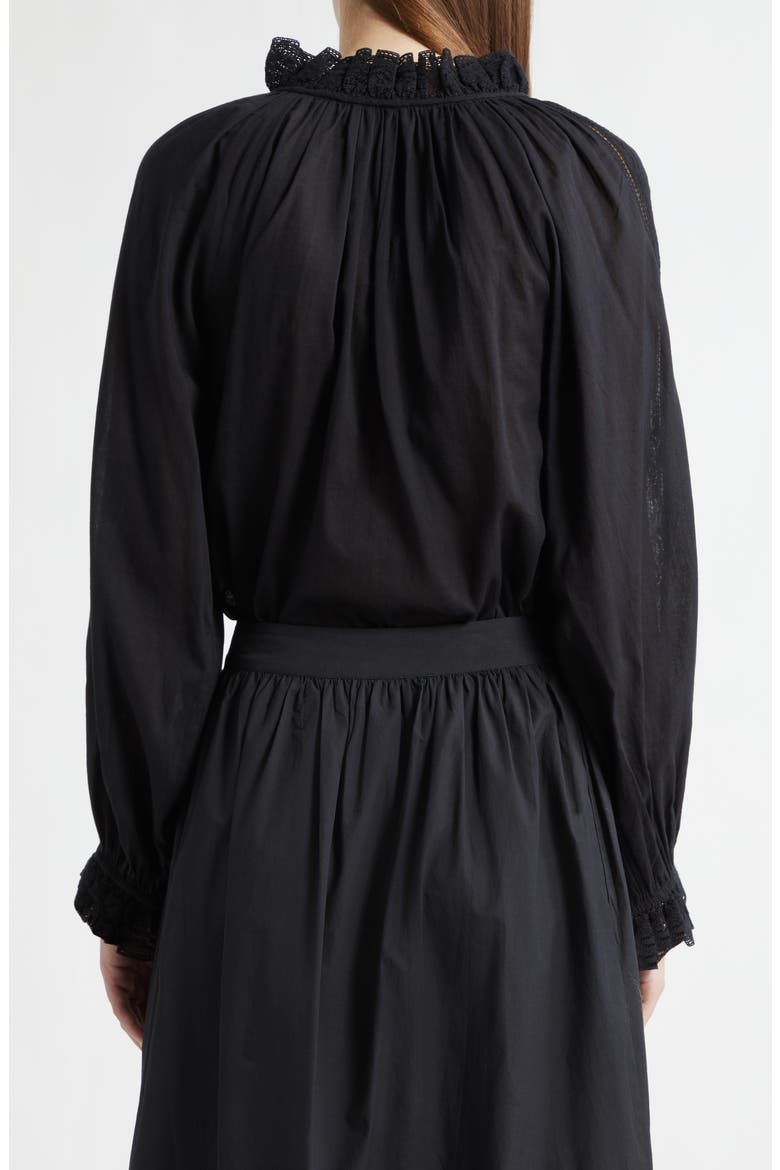 Annette Lace Detail Cotton Button-Up Shirt, Alternate, color, BLACK