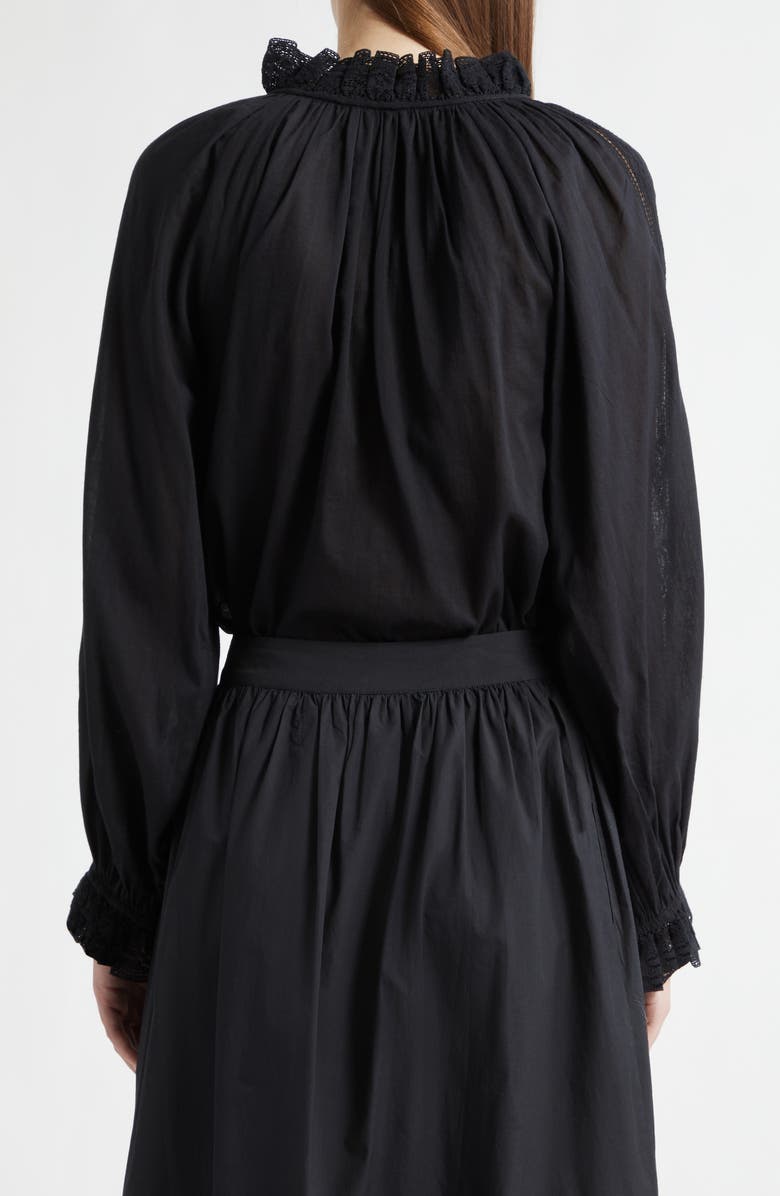 MILLE Annette Lace Detail Cotton Button-Up Shirt, Alternate, color, Black