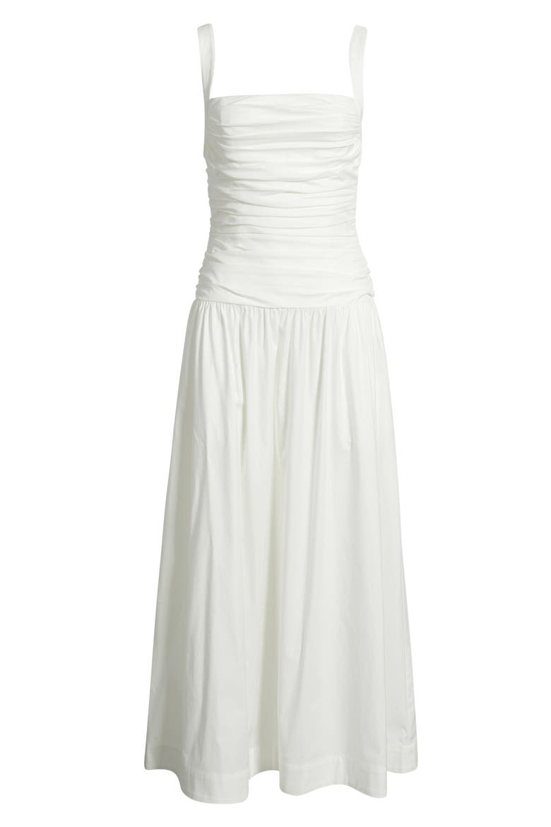 Nesta Ruched Bodice Stretch Cotton Dress, Alternate, color, WHITE