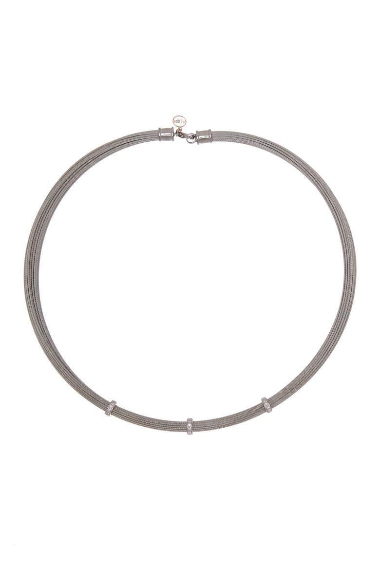 18K White Gold Stainless Steel Diamond Accented Station Necklace - 0.14 ctw, Alternate, color, GREY