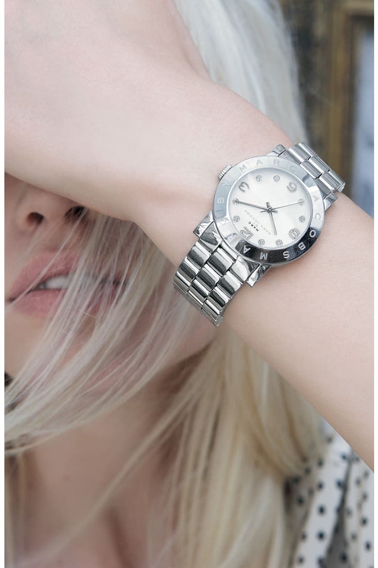 'Amy' Crystal Bracelet Watch, 36mm, Alternate, color, SILVER