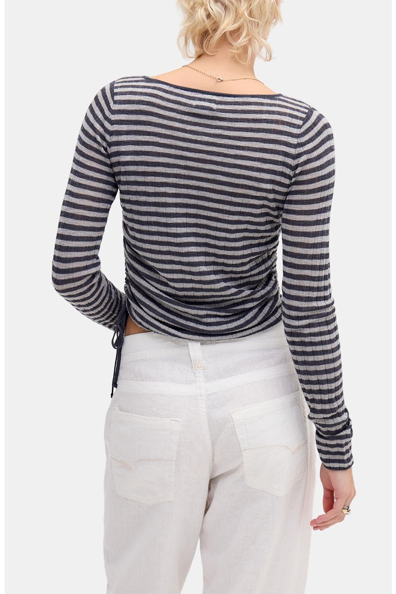 Stripe Side Ruched Sheer Knit Top, Alternate, color, GREY