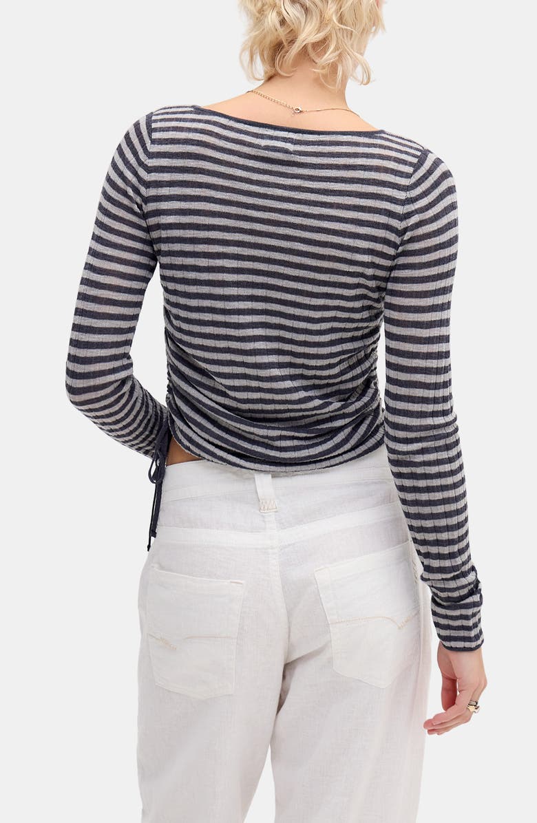 BDG Urban Outfitters Stripe Side Ruched Sheer Knit Top, Alternate, color, Grey