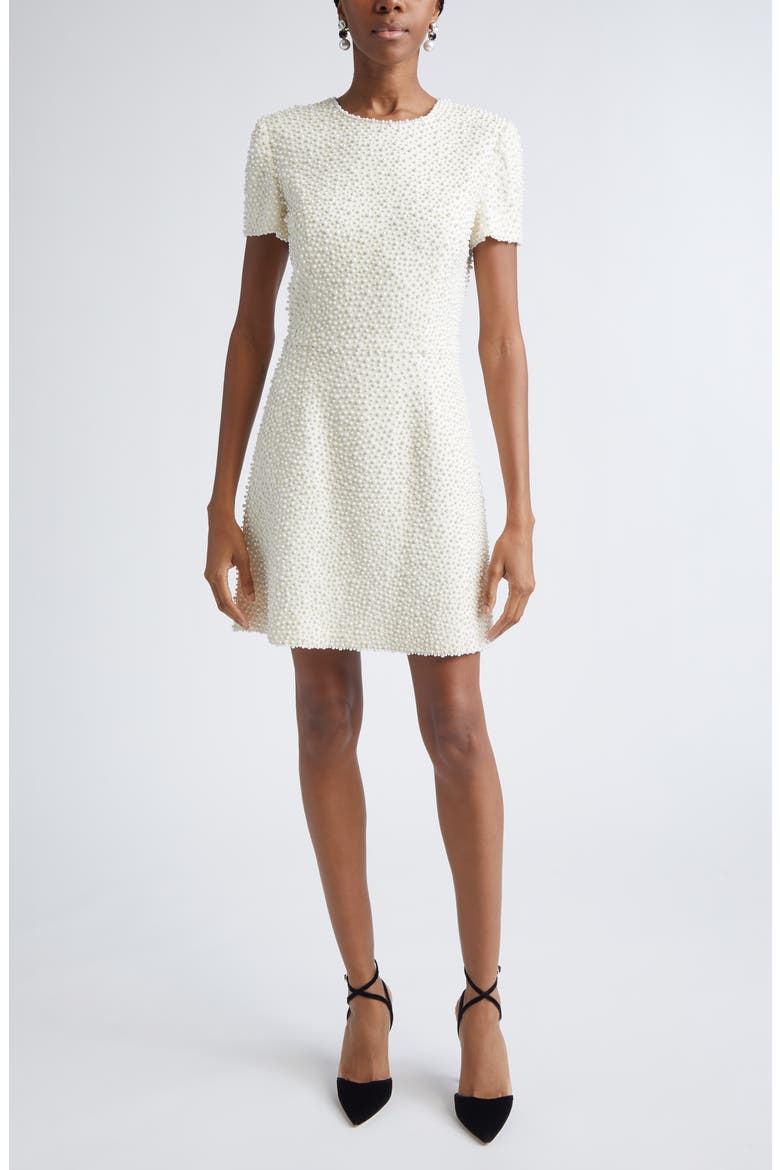 Faux Pearl Embellished A-Line Minidress, Main, color, IVORY