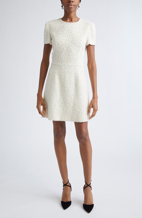 Faux Pearl Embellished A-Line Minidress