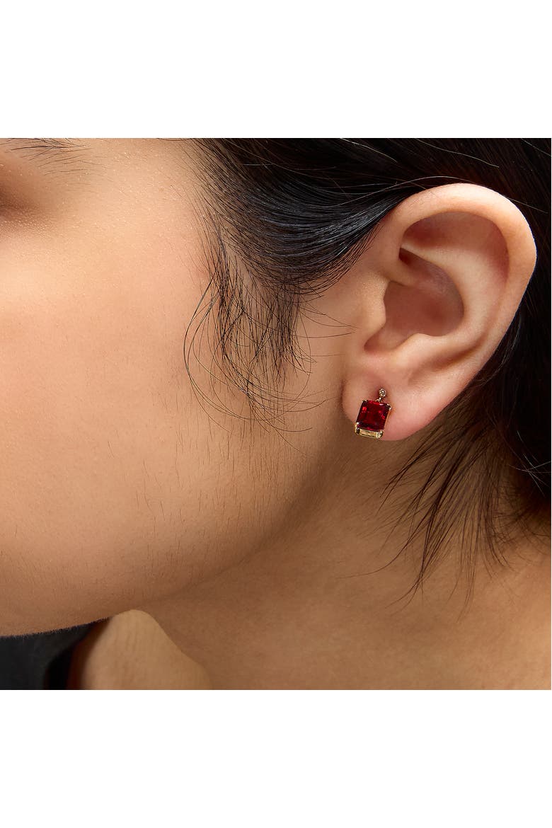 18K Yellow Gold Rectangular Emerald-Cut Garnet and Diamond Dangle Earrings, Alternate, color, Yellow Gold
