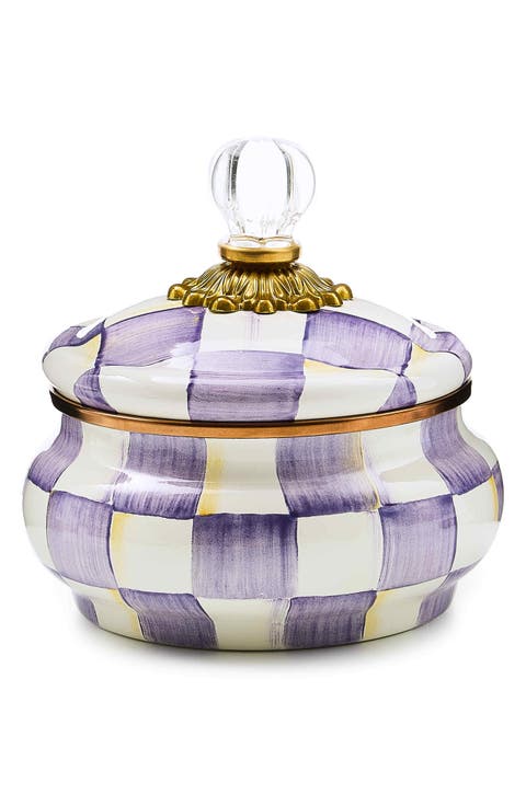 Violet Check Enameled Steel Squashed Pot