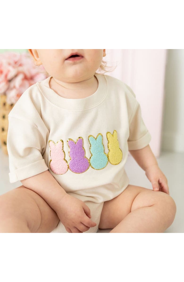 Sweet Wink Easter Peeps Patch Short Sleeve Romper, Alternate, color, 