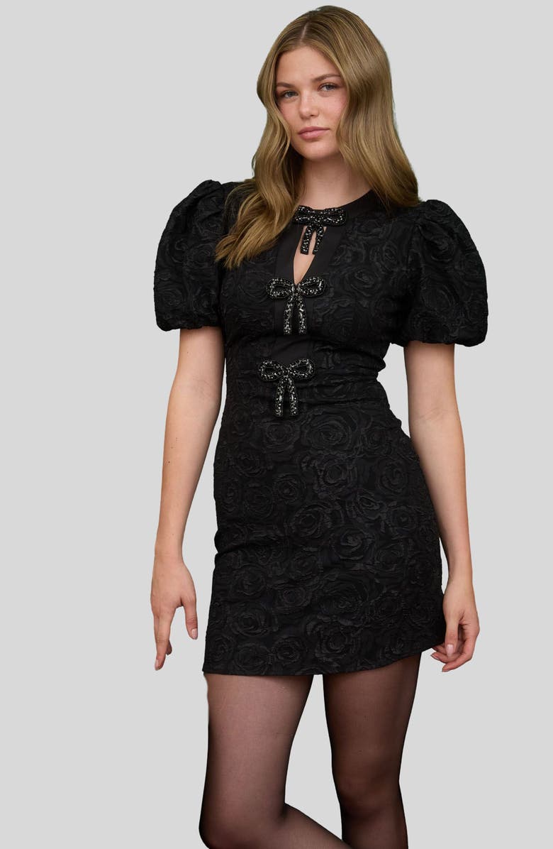 Blu Pepper Floral Jacquard Puff Sleeve Minidress, Alternate, color, Black