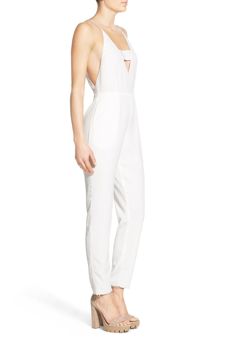 Banded V-Neck Jumpsuit, Alternate, color, WHITE