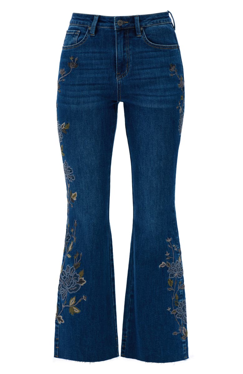 Bayeas Embroidered Raw Hem High Waist Flare Jeans, Alternate, color,