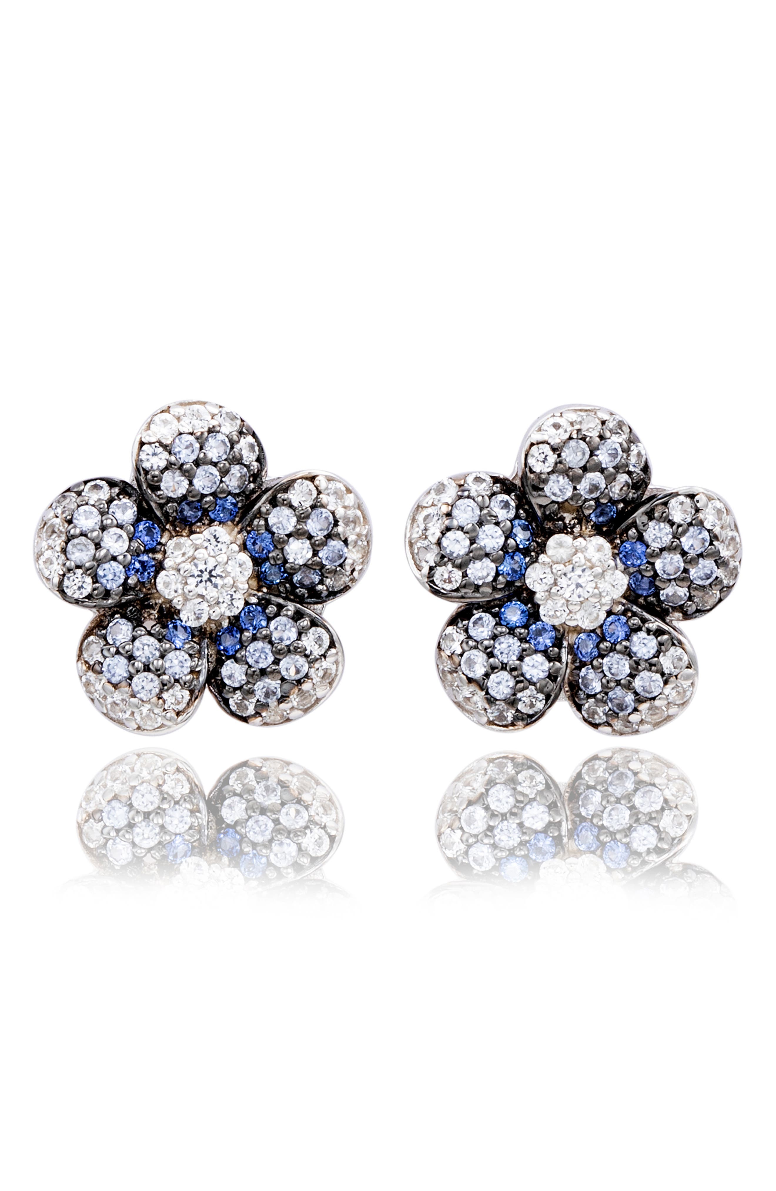 SUZY LEVIAN Sapphire & Diamond Flower Stud Earrings