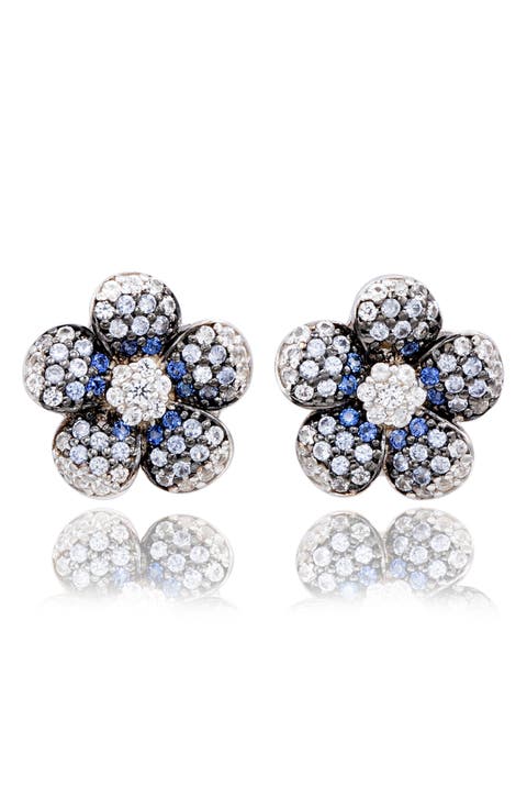 Sapphire & Diamond Flower Stud Earrings