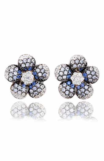 SUZY LEVIAN Sapphire & Diamond Flower Stud Earrings