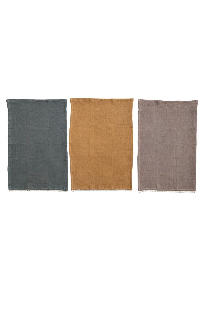 Kitchen Cotton Tea Towels on a Mango Wood Board, Multicolor, Set of 3, Alternate, color, Multicolor