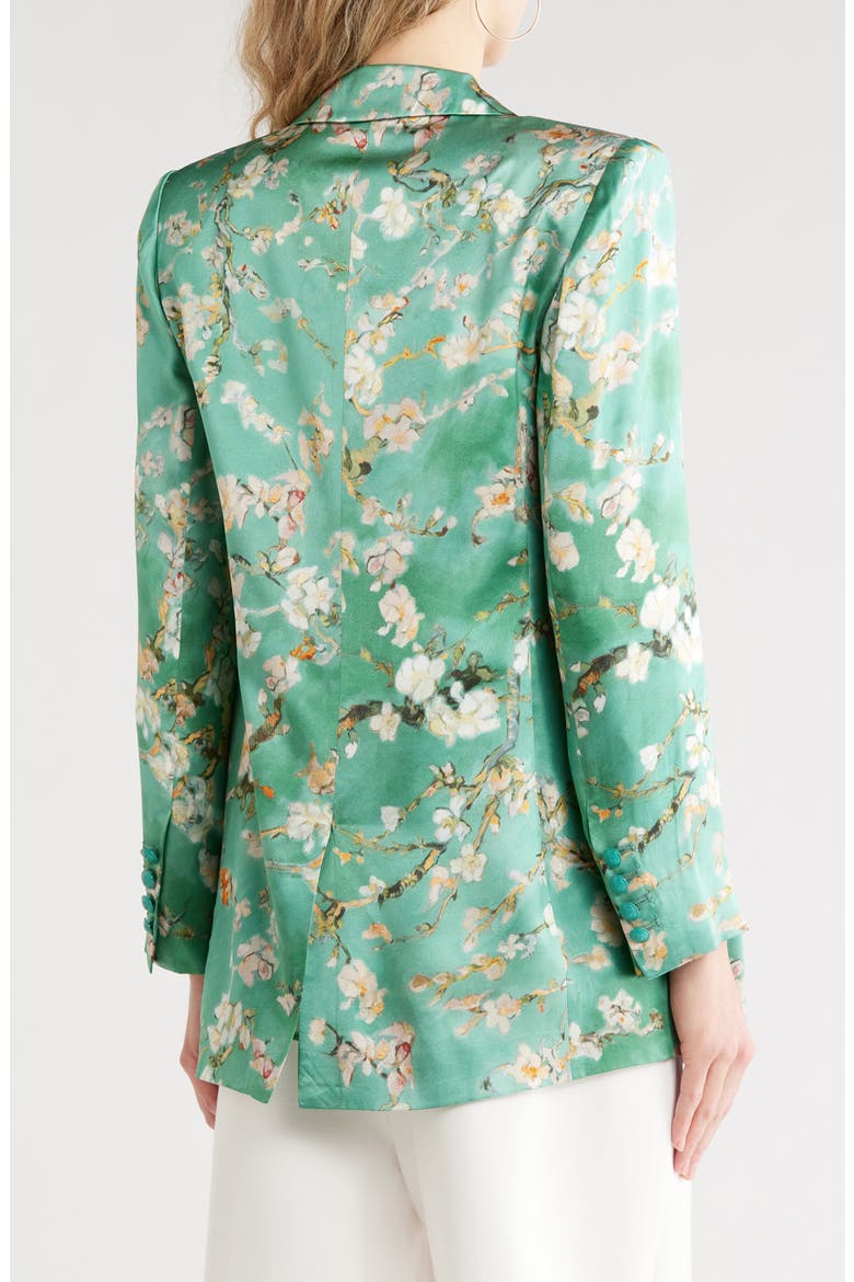 Taryn Floral Double Breasted Silk Blazer, Alternate, color, TEAL WATERCOLOR CHERRY BLOSSOM