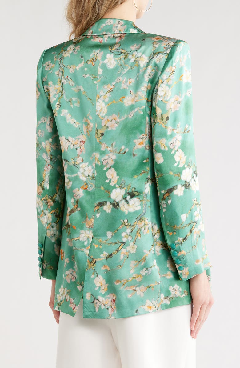 L'AGENCE Taryn Floral Double Breasted Silk Blazer, Alternate, color, Teal Watercolor Cherry Blossom