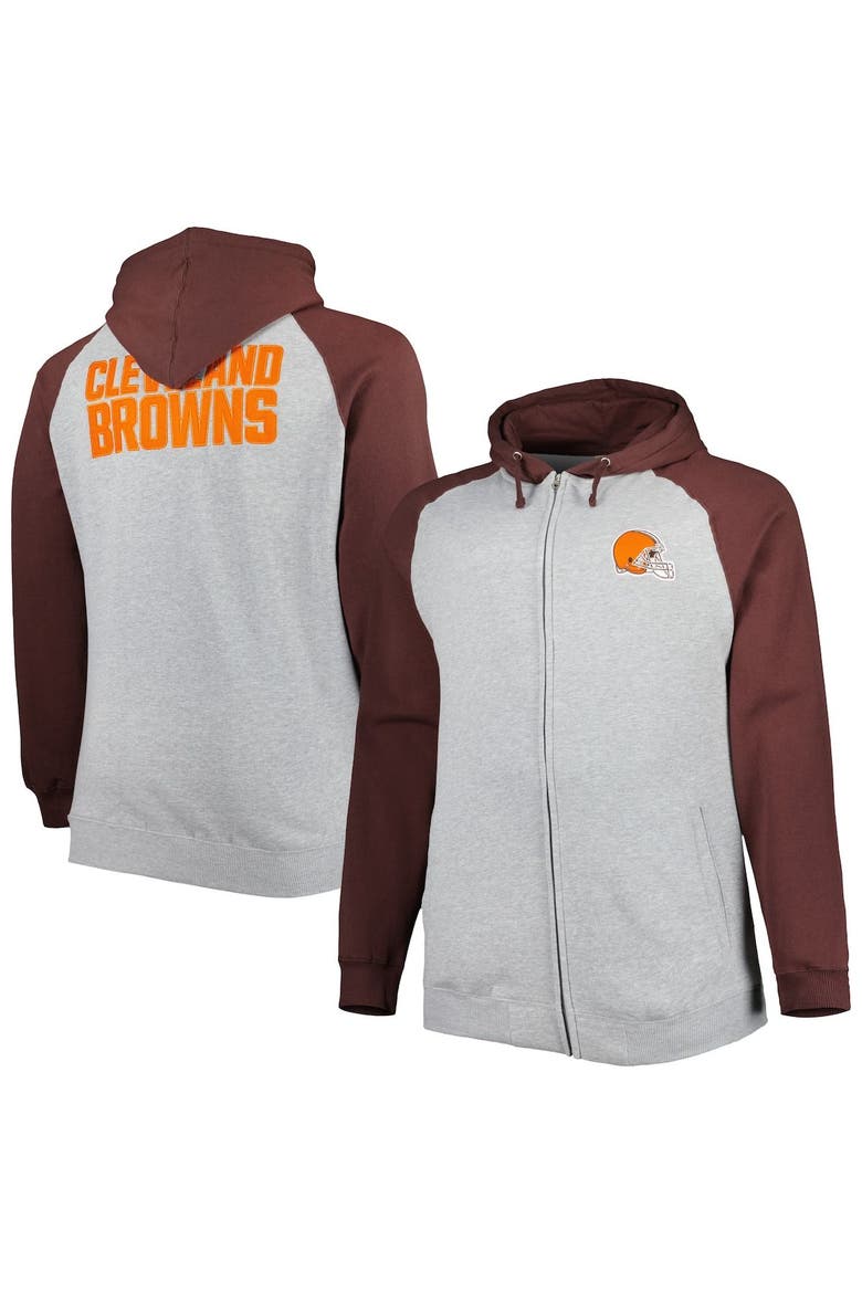 Men's Heather Gray Cleveland Browns Big & Tall Fleece Raglan Full-Zip Hoodie Jacket, Main, color, Heather Gray