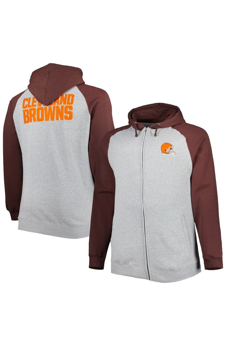PROFILE Men's Heather Gray Cleveland Browns Big & Tall Fleece Raglan Full-Zip Hoodie Jacket, Main, color, Heather Gray