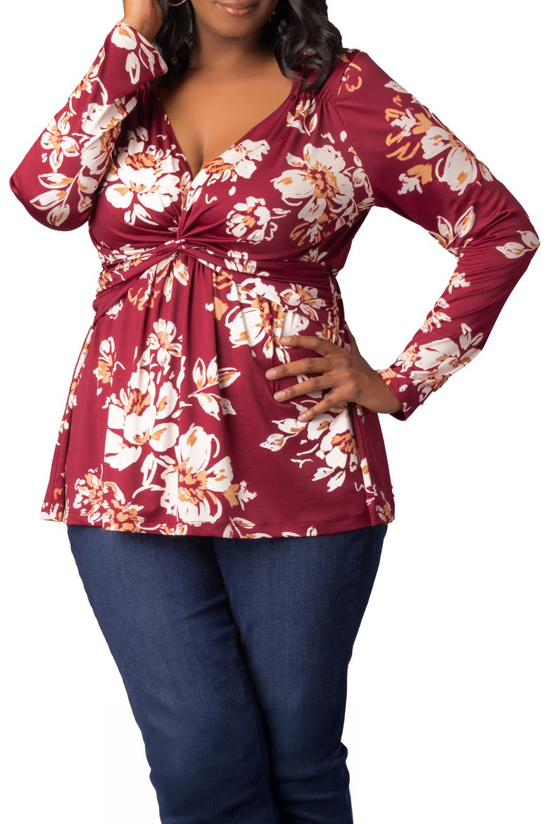 Abigail Long Sleeve Twist Front Top, Main, color, RED SCATTERED FLORALS
