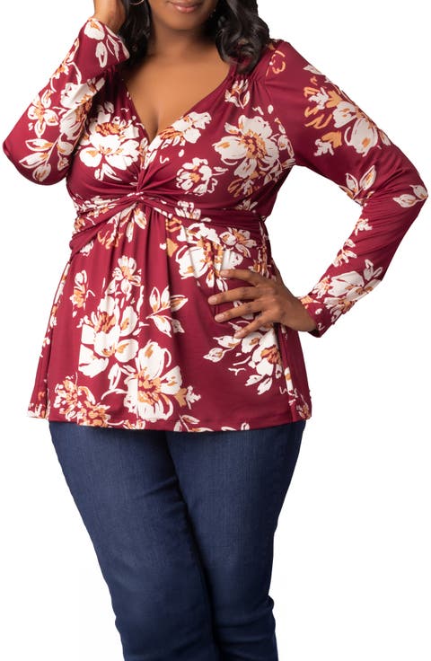 Abigail Long Sleeve Twist Front Top (Plus Size)