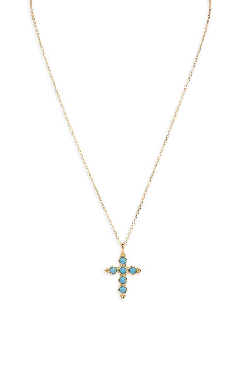 Turquoise Cross Pendant Necklace, Main, color, GOLD