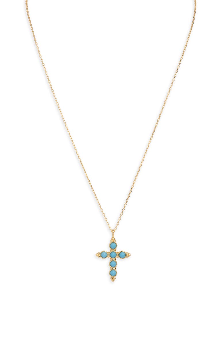 ARGENTO VIVO Turquoise Cross Pendant Necklace, Main, color, Gold