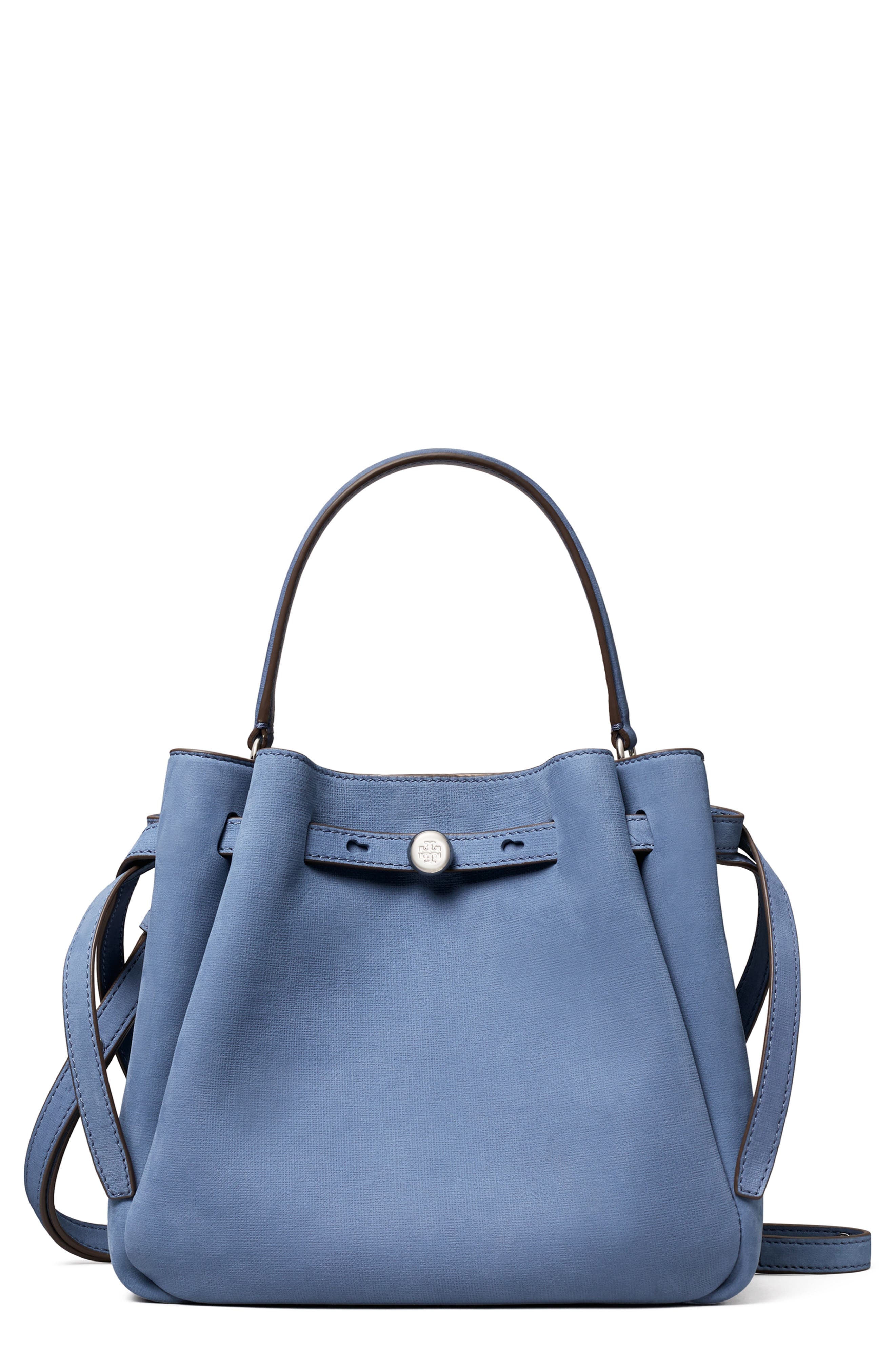 Tory Burch Romy Nubuck Leather Bucket Bag, Main, color, Soft Blue