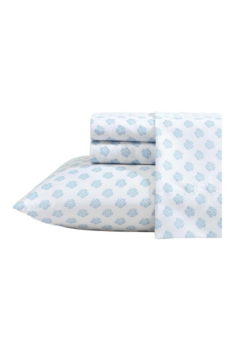 Coastal Coral Print Microfiber Sheet Set, Main, color, LT-PASTEL BLUE