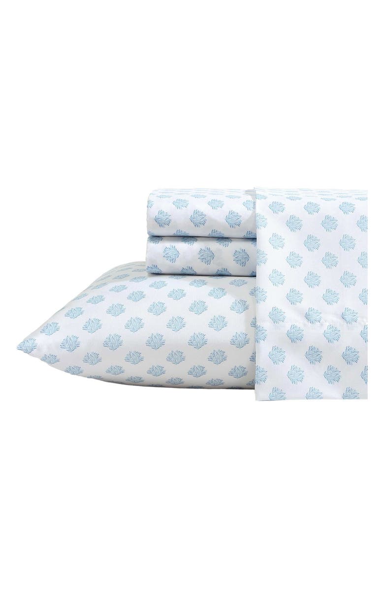 Nautica Coastal Coral Print Microfiber Sheet Set, Main, color, Lt-Pastel Blue