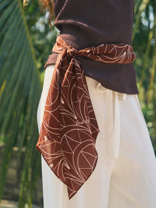 Lost Pattern Nyc "chrysler" Silk Crepe Neck Scarf In Brown