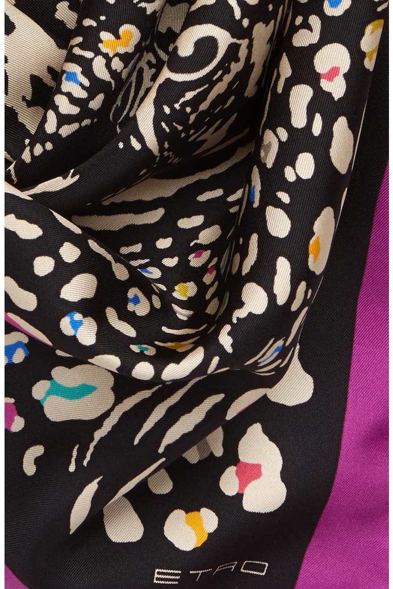 Leopard Print Square Silk Scarf, Alternate, color, BLACK MULTI