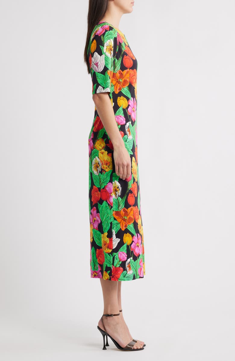 Milly Tulip Rosette Jersey Midi Dress, Alternate, color, Black Multi