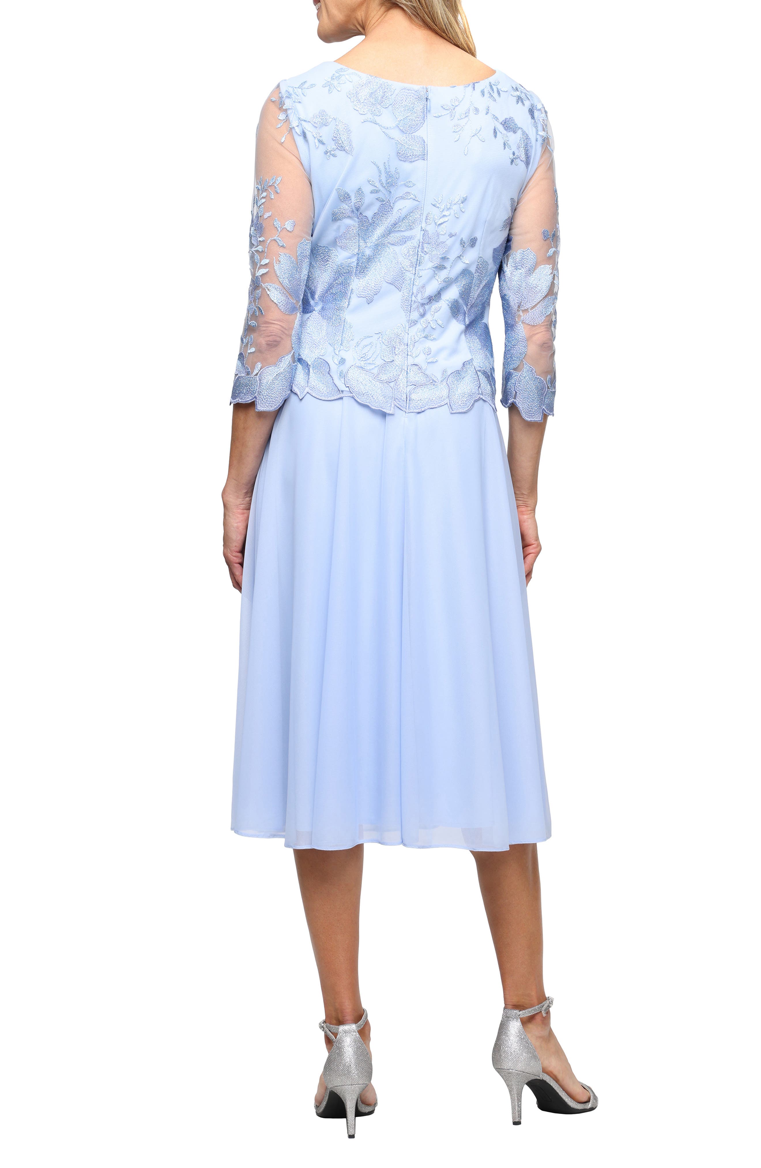 Illusion Sleeve Embroidered Midi Dress - image 2