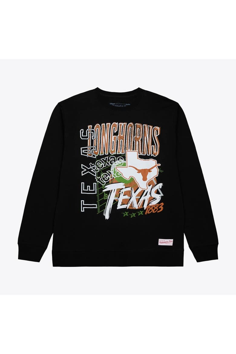 Men's Mitchell & Ness  Black Texas Longhorns Half Time Fleece Crewneck Sweatshirt, Main, color, Black