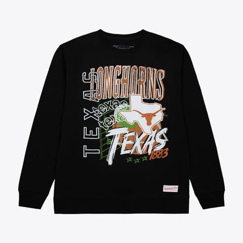 Men's Mitchell & Ness  Black Texas Longhorns Half Time Fleece Crewneck Sweatshirt