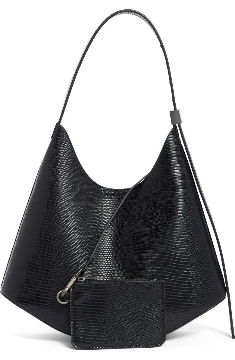 BCBG Snakeskin Embossed Curved Hobo Bag with Pouch, Alternate, color, Black
