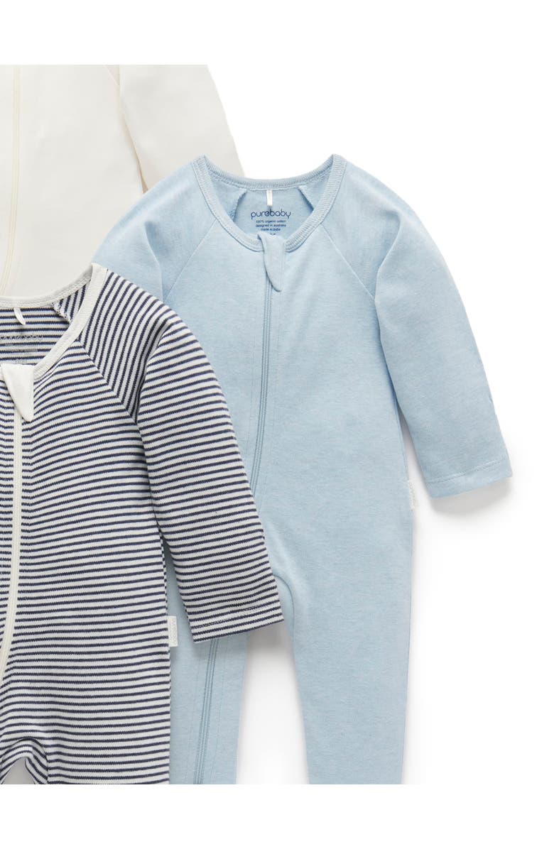 Purebaby 4 Pack Zip Footie Boys, Alternate, color, Vanilla Nautical Pack