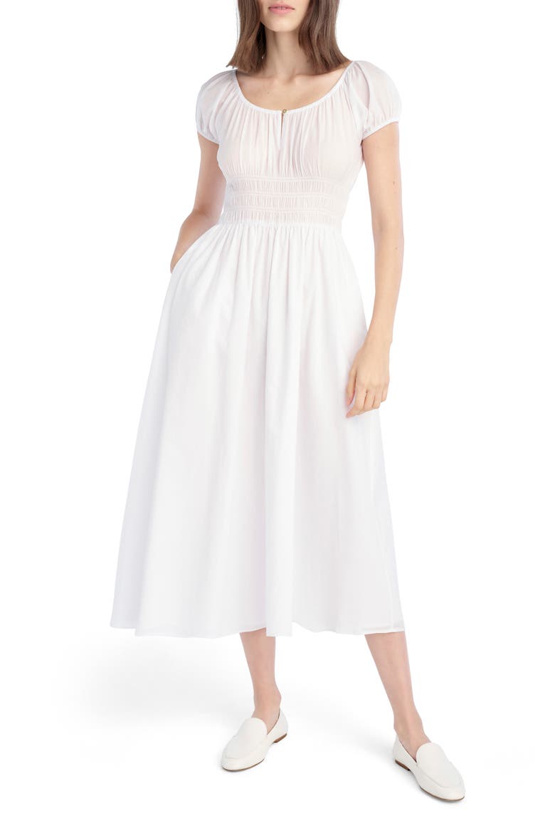 The Swoon Smocked Midi Dress, Main, color, WHITE