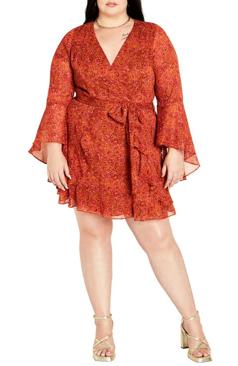 Lexi Long Sleeve Faux Wrap Minidress (Plus)