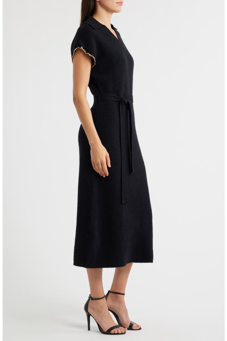 Chain Trim Tie Belt Midi Dress, Alternate, color, BLACK