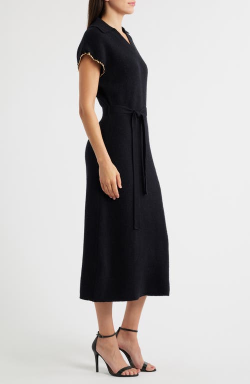 Zoe And Claire Chain Trim Tie Belt Midi Dress In Black