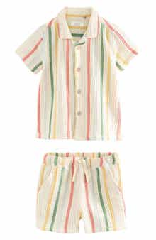 NEXT Kids' Stripe Cotton Seersucker Camp Shirt & Drawstring Shorts Set