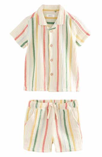 NEXT Kids' Stripe Cotton Seersucker Camp Shirt & Drawstring Shorts Set