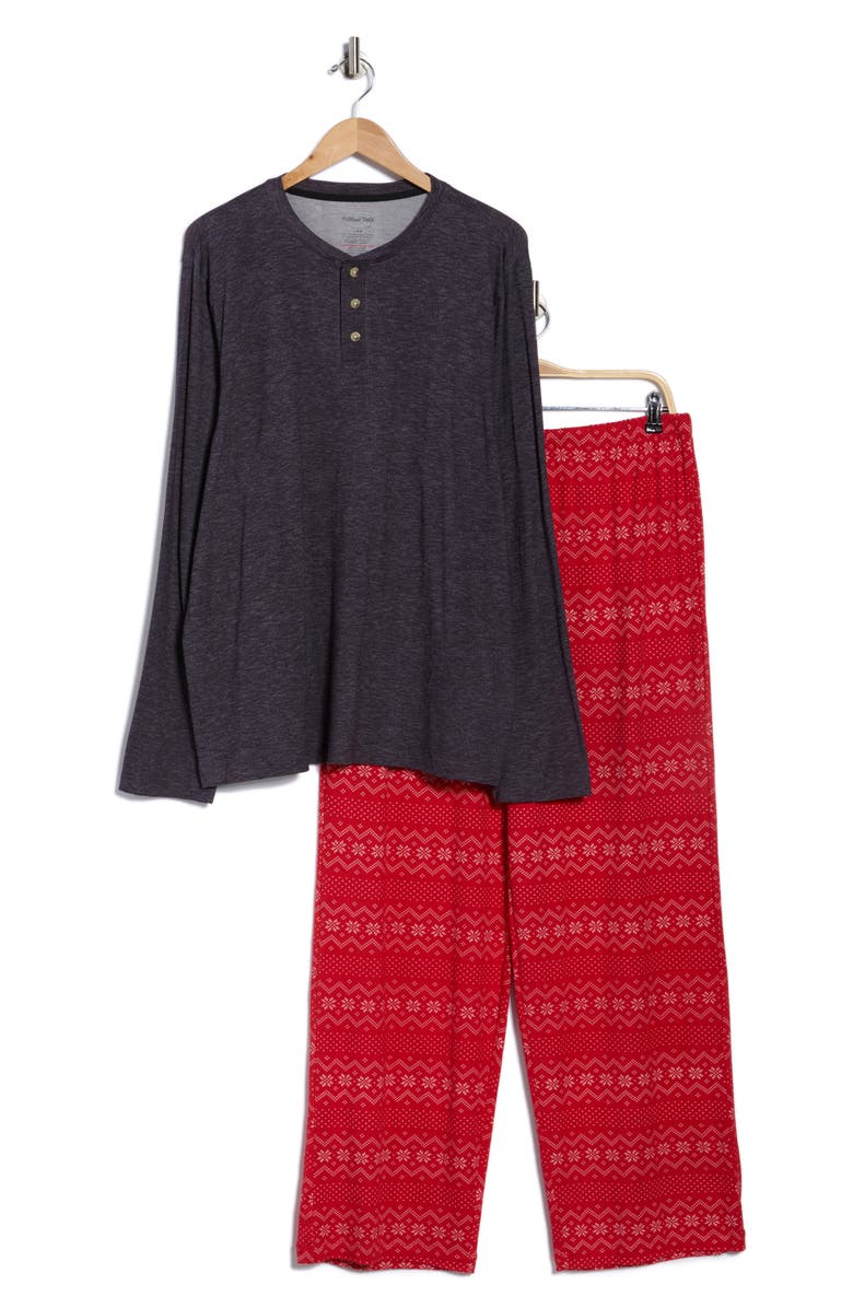 Pillow Talk Matching Family Fair Isle Henley Pajamas, Alternate, color, Red- White Snowflake Fair Isle